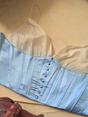 Fashio Nova Satin Corset Top in Pale Blue and Ivory Size 3x